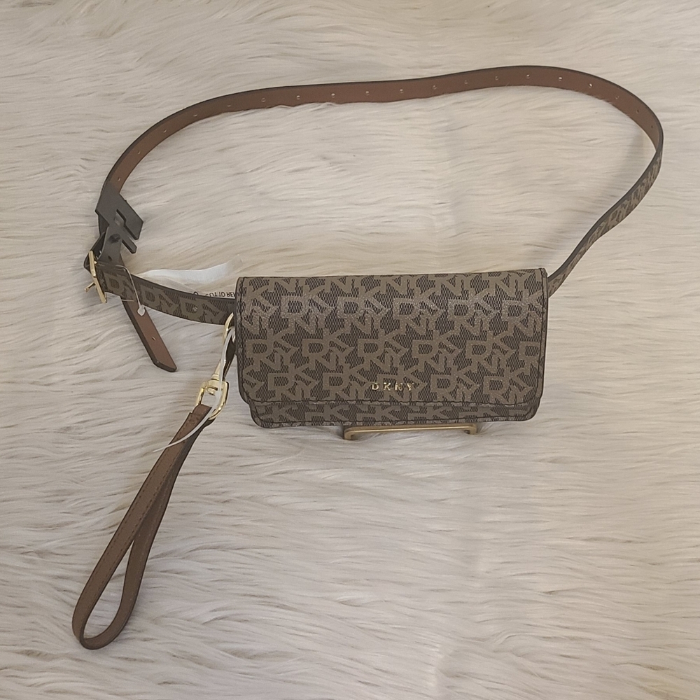 DKNY Brown Monogram Clutch Wristlet